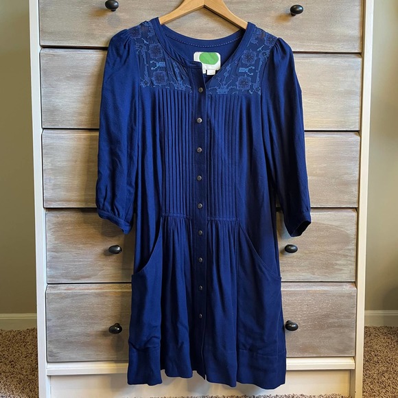 Anthropologie Dubois Blue Embroidered Tunic Shirt Dress - Picture 2 of 6